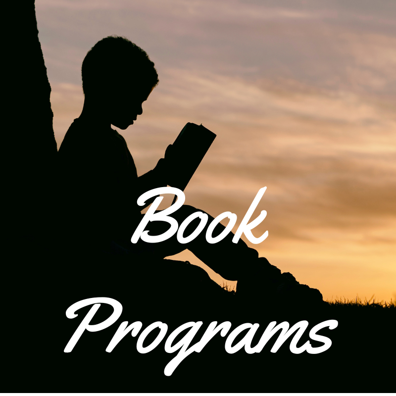 Book Programs text over Image of child reading a book