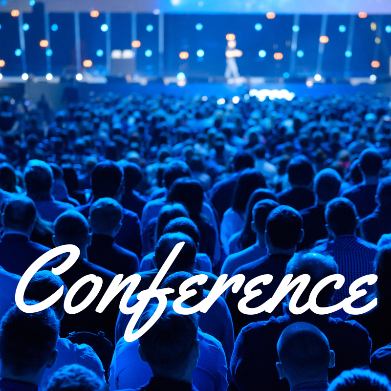 Conference text over Image of people at a concert